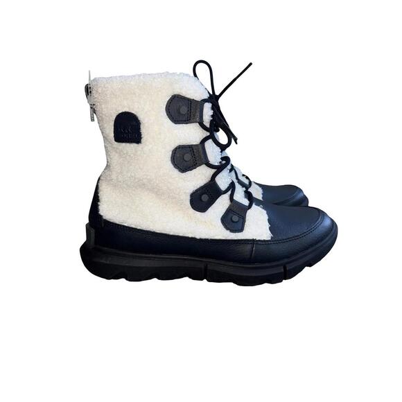Sorel Explorer II Joan White Black Cozy Faux Fur Insulated Waterproof Boots 9.5 - Picture 1 of 6
